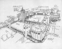 Study for a series of buildings to the south of the Leavey Center by University Architect Dean Price, 6/1/1988