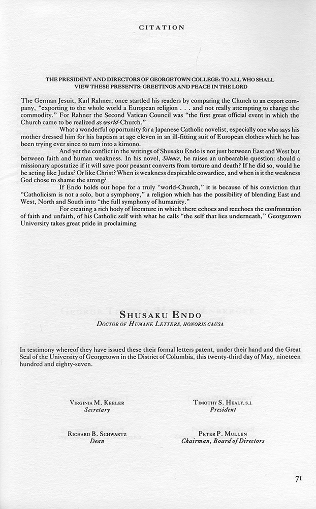 Endo Honorary Degree Citation
