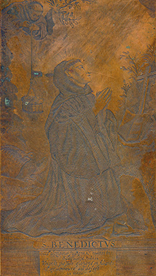 Engraved copper plate of St. Benedict