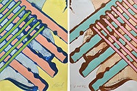 Untitled, showing a pair of reflecting images of criss-crossing lines