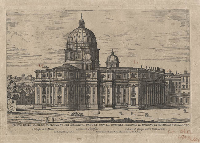 engraving of a domed church after conservation treatment