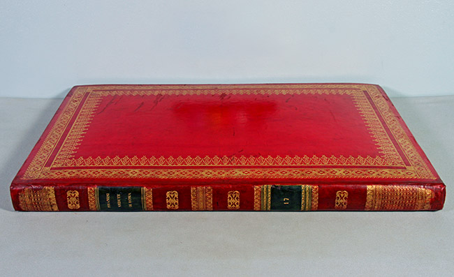 book with red leather binding after conservation treatment