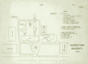 Map of campus including buildings to the north of the Quadrangle.