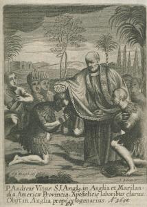 Engraving of conversion of Piscataway tayac by Andrew White, S.J.