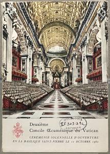 Pamphlet with image of interior of St. Peter's Basilica, with two groups of bishops seated either side of the sanctuary