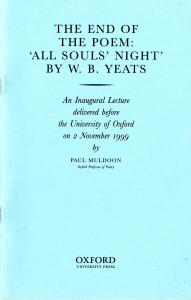 Blue pamphlet with title "The End of the Poem: All Souls' Night by W. B. Yeats"