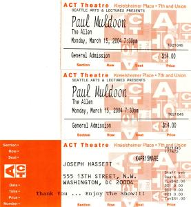 tickets to Paul Muldoon at the ACT Theatre in Seattle