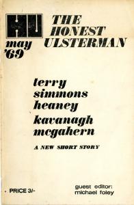 Book cover with title "The Honest Ulsterman" by Terry, Simmons, Heaney, Kavanaugh, McGahern