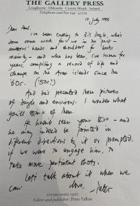 Handwritten letter from Peter Fallon to Paul Muldoon, 13 July 1995