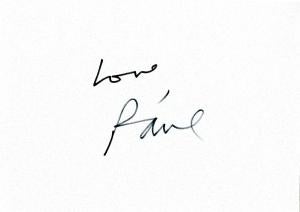 Inscription reading "Love, Paul"