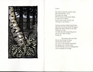 Woodcut of a forest by Timothy Engelland