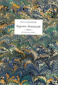 book cover with title "Superior Aloeswood" by Paul Muldoon. Cover features marbled paper