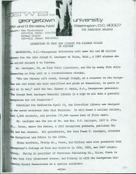 Typed press release of the naming of Lauinger Library, page 1