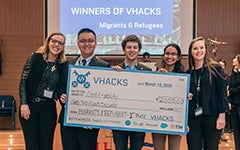 Lucy Obus, Yanchen Wang, Jake Glass, Rushika Shekhar, and Roisin McLoughlin at VHacks with their prize check