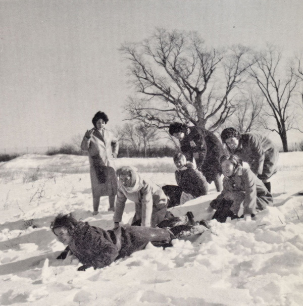 Nursing School students in the snow, 1961
