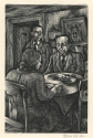 Proof for The Trusting and The Maimed and Other Irish Stories, showing a man and a woman seated at a dinner table with another man standing behind them