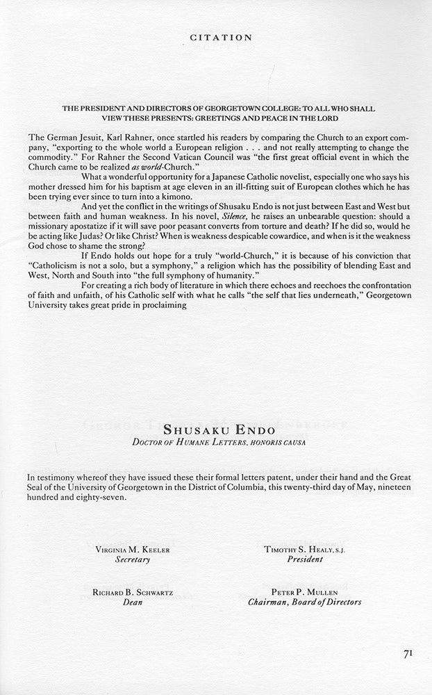 Endo Honorary Degree Citation