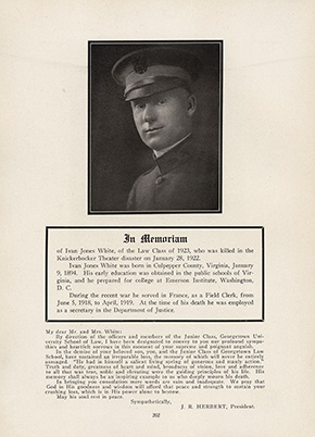 Tribute to Knickerbocker Theatre disaster victim in 1922 yearbook
