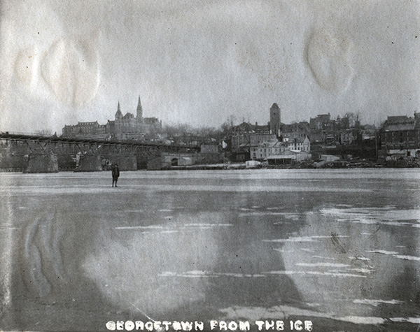 Ice skating on a frozen Potomac River, ca. 1900