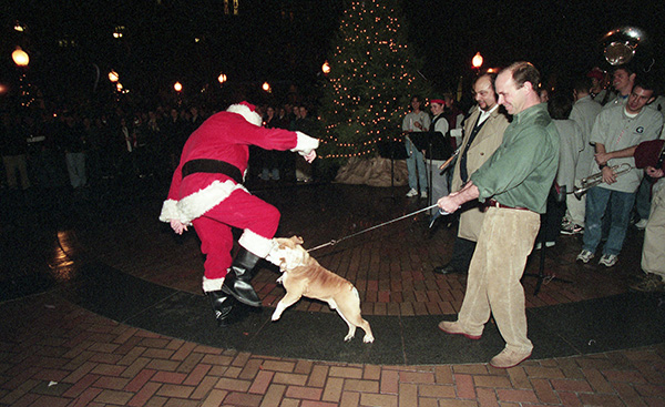 jack the Bulldog with Santa, 1999