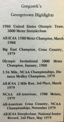 List of track meet finishes for John Gregorek for 1979 and 1980