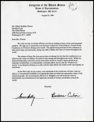 Letter to Clinton from Barbara Cubin and Sue Kelly, page 1