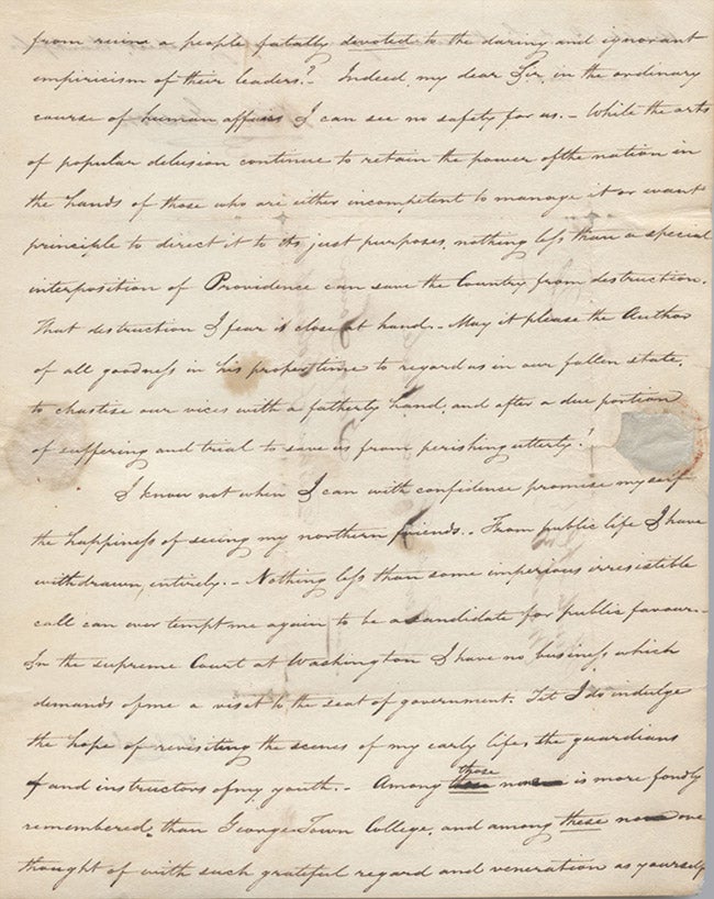 handwritten letter by William Gaston after conservation treatment
