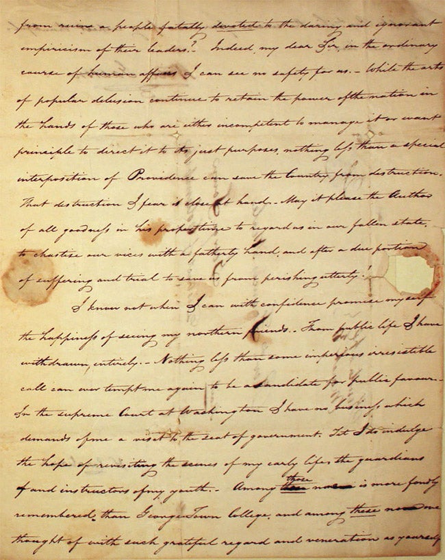 handwritten letter by William Gaston before conservation treatment