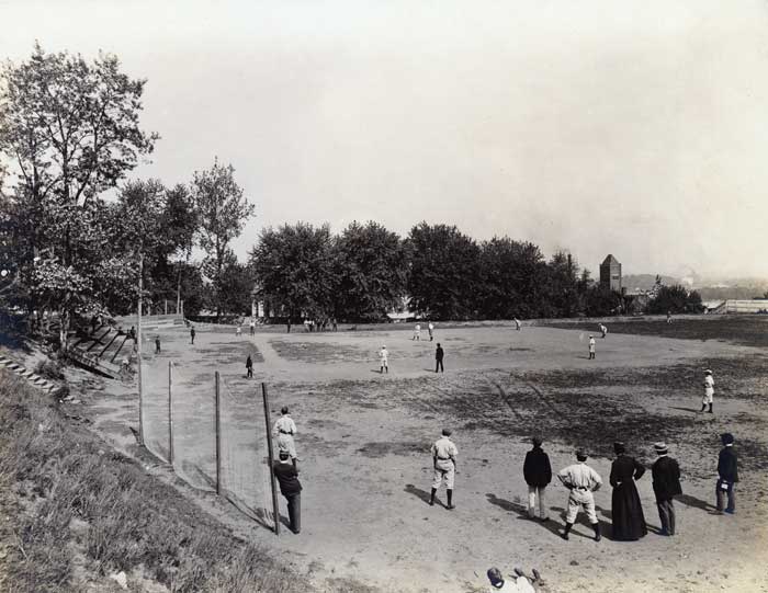Baseball game on the future site of Lauinger Library