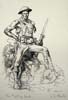 The etching The Fighting Yank, showing a World War One era American soldier, holding a rifle with a mounted bayonet, posing inf front of a tangle or barbed wire