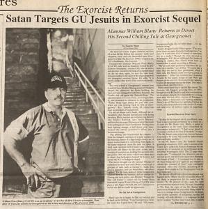 Newspaper clipping including photograph of William Peter Blatty at the foot of the Exorcist Steps