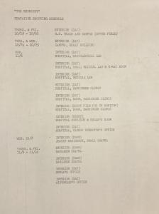 Typed list of shooting locations and shooting dates
