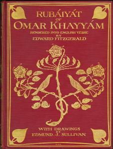 Red book cover with gold illustrations of flora. 