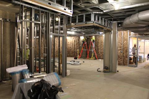 Construction in the reception area and classroom on September 11, 2014.