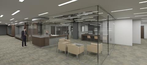 Architect's rendering of the entry to the new Booth Family Center for Special Collections.