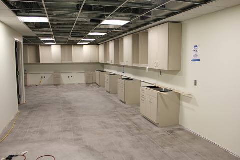 Cabinetry in the staff work space on December 9, 2014.