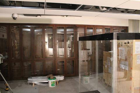 Installation of new exhibition cases and cabinetry in the new Reading Room on December 9, 2014.