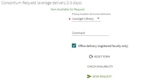 A screenshot from HoyaSearch showing the location of the Office Delivery checkbox