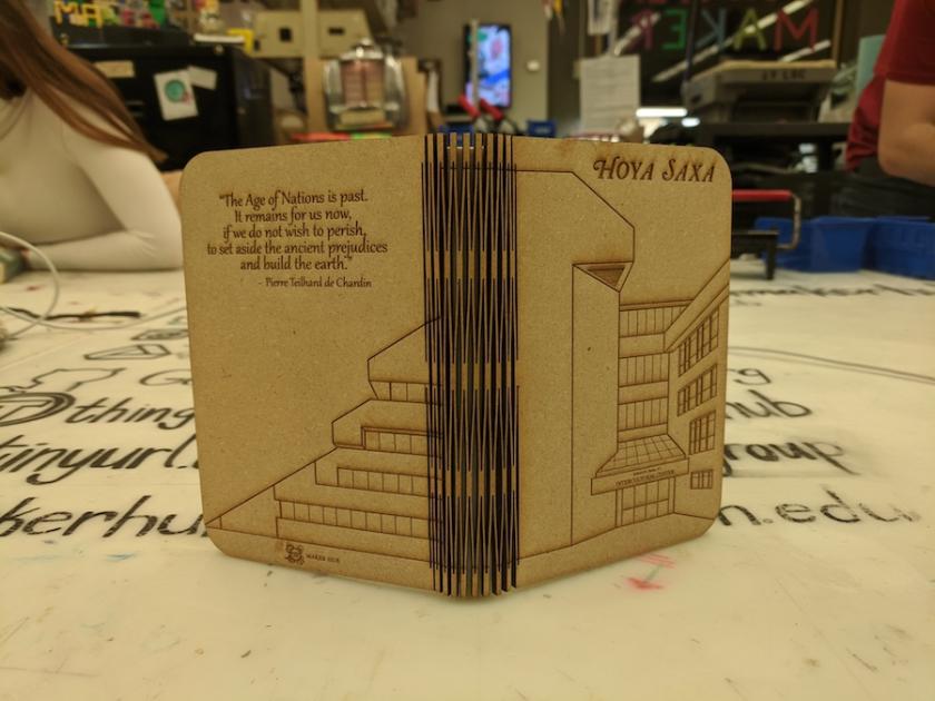 Detail of books from the laser cutter