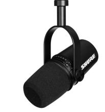 Shure MV7 microphone on a stand