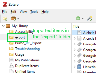 Zotero screen with newly imported references