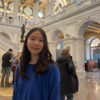 Josephine Park stands in the Great Hall of the Jefferson Building at the Library of Congress
