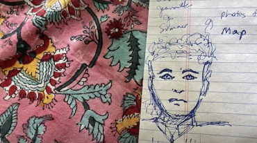 Image for "More to the Story" video. Colorful textile and notepaper with drawing and notes.