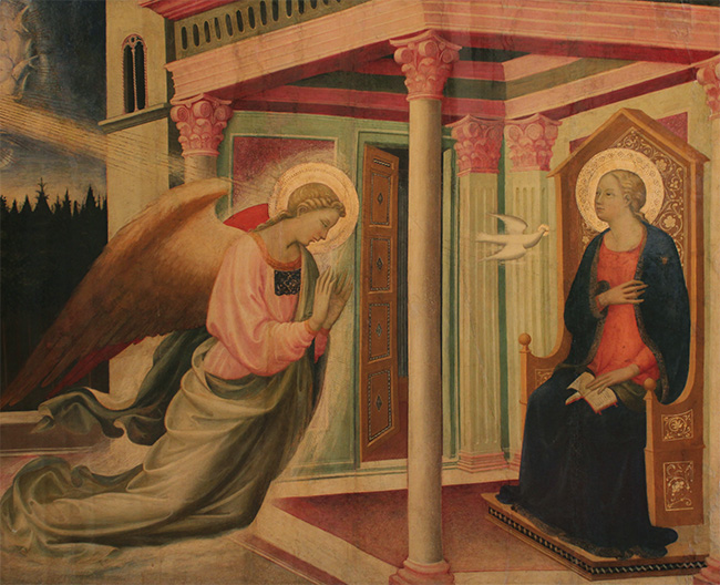 Annunciation painting before conservation treatment