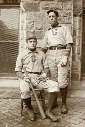 Black and white photograph of two baseball players 1902