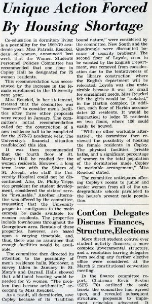 "Unique Action Forced By Housing Shortage." The Hoya, March 6, 1969