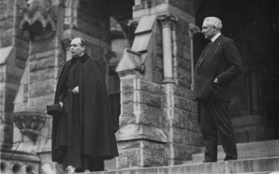 Senator Warren G. Harding with Georgetown President Alphonsus J. Donlon, S.J. on the steps of Healy