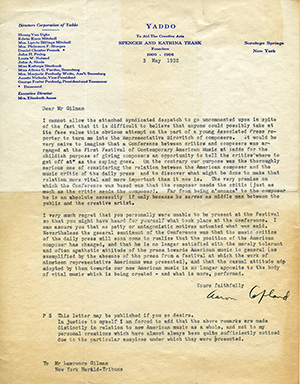 Aaron Copland letter